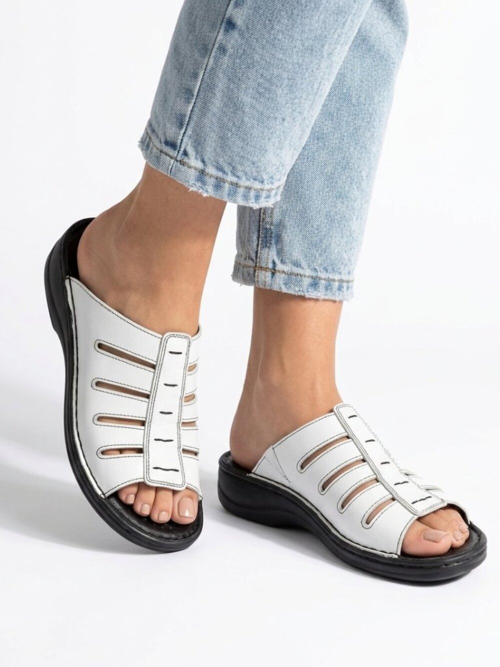 Josef Seibel Womens Sandals White Leather European Comfort Casual Wedge Size 40